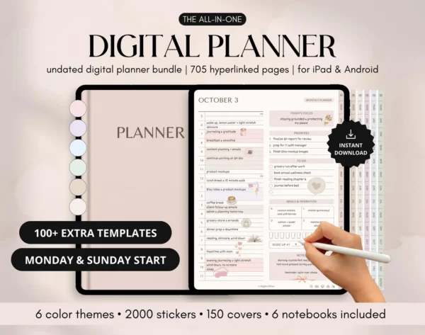 All in One Digital Planner 2025, 2026, 2027 to 2030, Digital Planner